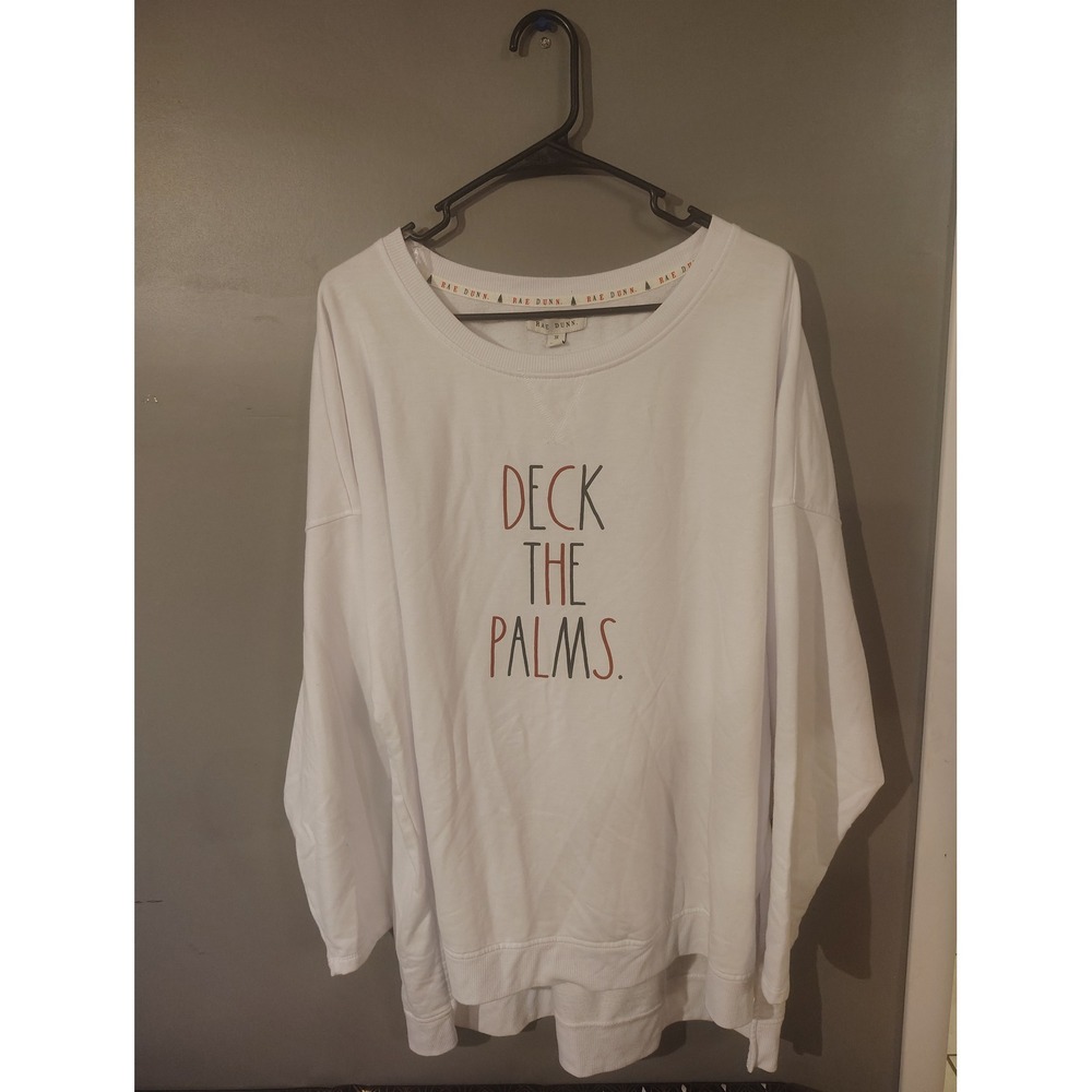 Rae Dunn Deck The Palms White Christmas Sweatshirt Plus Size 3X Crewneck Holiday